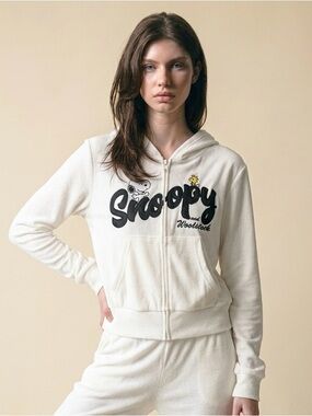Peanuts White Snoopy & Woodstock Zip Hoodie